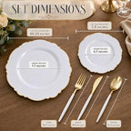 WDF 30Guest Gold Plastic Plates - High-end Baroque Design - 10.25&7.5in Wedding White and Gold Plates Disposable for Birthday/Baby Shower/Wedding/Party - Image 4