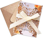 50Pcs Laser Cut Wedding Invitation With Glitter Envelopes And Ribbons Blank Personalized Card Invitaciones Para quinceañera Birthday Baby Shower Christmas Party Bridal Shower (Rose Gold) - Image 3