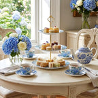 Lallisa 3 Tier Blue Hydrangea Cake Stand 10", 9" and 7" Ceramic Serving Tray Dessert Cupcake Display Holder Tower for Wedding Baby Bridal Shower Tea Party Decoration - Image 2