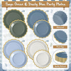 Mimorou 338 Pcs Dusty Blue and Sage Green Plates and Napkin Party Supplies - Image 4