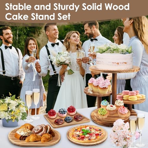 Esmorah Rustic Wooden Dessert Table Display Set of 4, Round Cupcake Stand - Image 4