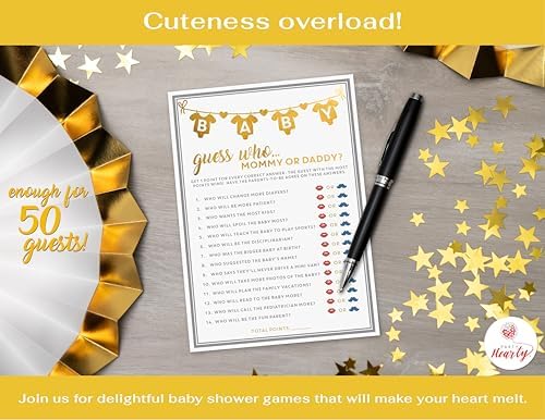 Party Hearty Baby Shower Games, Guess Who Mommy or Daddy - Gold (Pack of 3) - Image 6