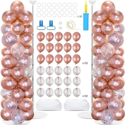2 Sets Adjustable Balloon Column Stand Kit with Bases（Rose Gold Confetti） by Naozinebi