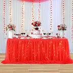 PARTISKY Red Tulle Tutu Table Skirt for Rectangle Tables or Round Table,Led Light String Table Cloth for Boys Girls Baby Shower Party Dessert/Cake Tables - Image 2