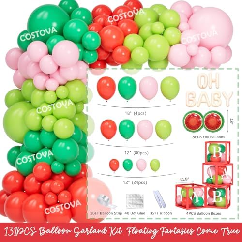 Costova Watermelon Baby Shower Decorations, Watermelon Party Decorations, A Little Watermelon Is on the Way Summer Fruit Theme Bash with Backdrop Balloon Arch Boxes and Tablecloth - Image 3