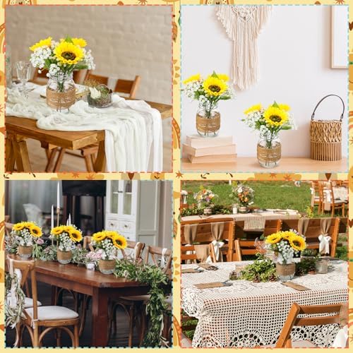 43 Pcs/ 6 Set Sunflower Mason Jar Table Centerpiece Mason Jar Vases - Image 6
