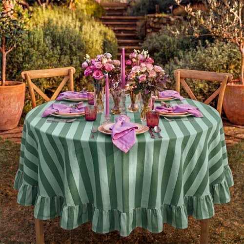 Tudomro Striped Tablecloth, Round, Forest, Mint Green, 60'' X 60'' - Image 4