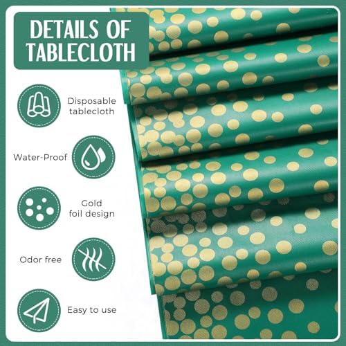 Breling 24 Pack Green and Gold Disposable Tablecloths and Table Runner Set - Image 4
