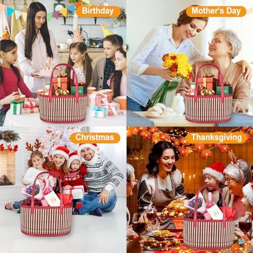 ‌Large Woven Gift Basket with Handles - Empty Bamboo Basket for Gifts (Adults/Wine/Christmas) (RED, 6PC SMALL) - Image 6