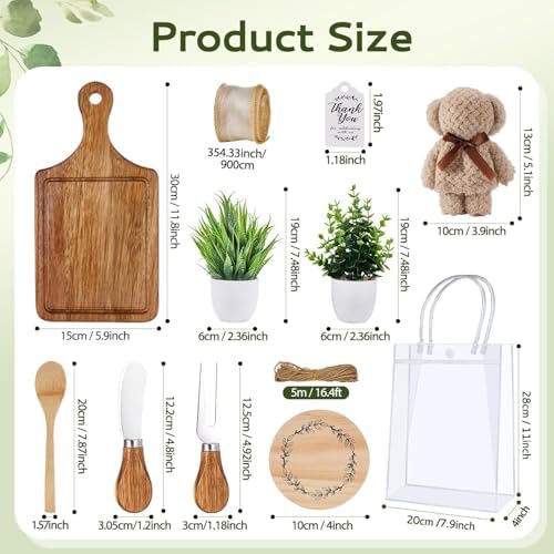 38Pcs Baby Shower Prizes for Game Winners Acacia Cheese Board Fork Butter Spreaders Coasters Towel Artificial Potted Plant Gift Bag for Baby Shower Bridal Shower Favors (4 Sets, Acacia Square Shaped) - Image 3