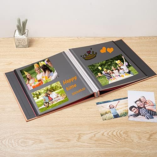Large Photo Album Self Adhesive for 4x6 8x10 Magnetic Scrapbook Album DIY 60 Black Sticky Pages Linen Cover Photo Album(Orange) - Image 2