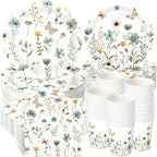 Wildflower Party Decorations, Paper Plates Napkins Cups Serve 50, Green by Ziliny