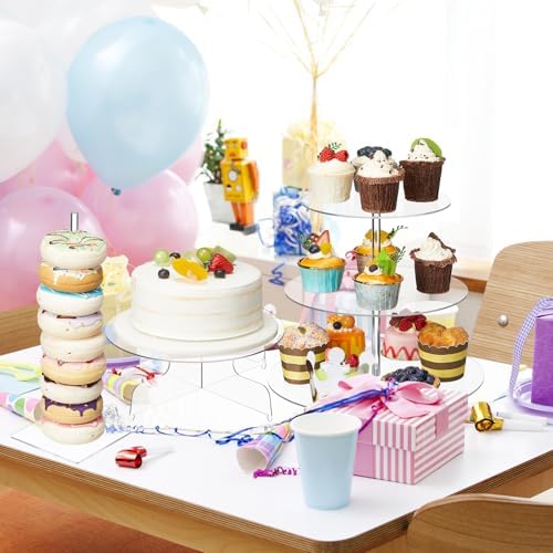 Pinkunn 6 Pcs Acrylic Cake Stand Set, 3-Tier Tower with Donut Holders - Image 4