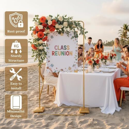 Wedding Welcome Sign Stand, Adjustable 50/68 Inch Metal Sign Holder, Gold - Image 2