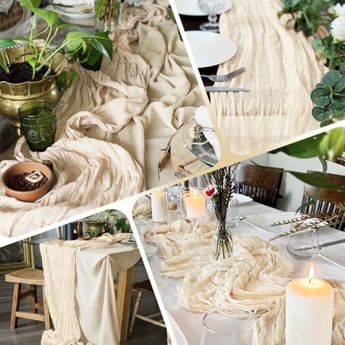 28 Pack Ivory Cheesecloth Table Runner 17x108 Inch Semi Sheer Boho Gauze Cheese Cloth Fabric Table Runners, for Wedding Party Baby Shower Birthday Home Decor Garden Farmhouse - Image 5