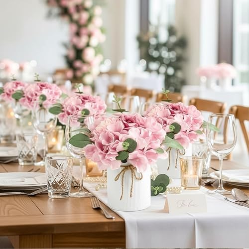 Auihiay 10PCS Flower Centerpieces for Tables, Pink Hydrangeas and Roses - Image 3