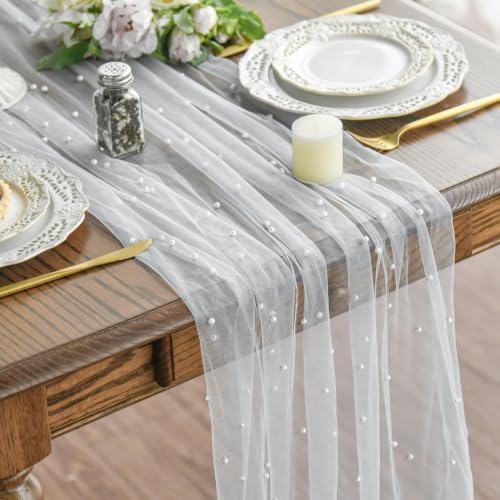 Artoid Mode 10-Pack Pearl White Gauze Table Runner 10FT Home Decor by ArtoidMode