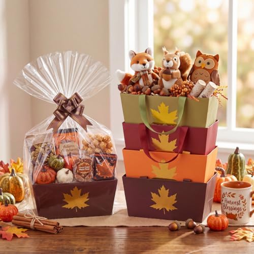 Funnymoom 12 Pcs Fall Maple Leaf Gift Baskets Empty with Handle Bulk - Image 6