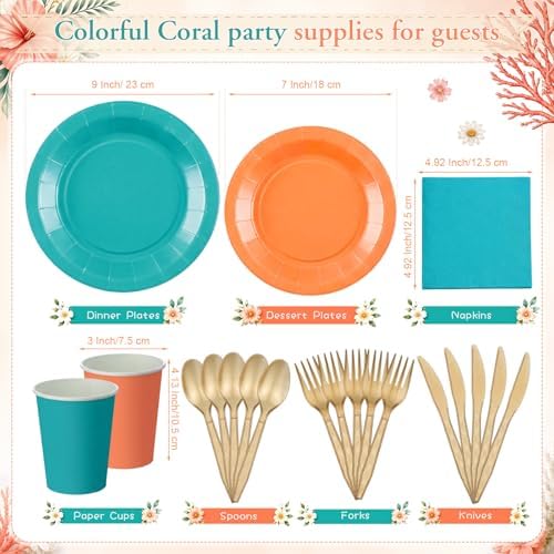 Mimorou 175 Pcs Tropical Coral Plates and Napkins Party Supplies - Image 3