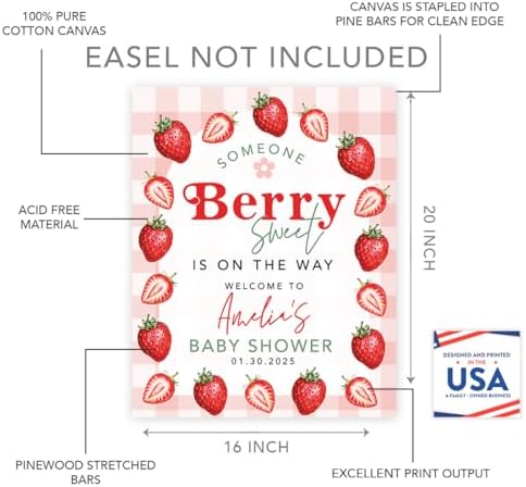 Andaz Press Personalized Someone Berry Sweet Baby Shower Decorations, Berry Baby Shower Welcome Sign, Strawberry Shortcake Girl, Strawberry Decorations For Party, 16x20 Inches - Image 2