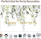Leowefowa 10x5ft Vinyl Happy Anniversary Backdrop Green Gold Eucalyptus Leaves Photography Background Wedding Bridal Decorations Baby Shower Gender Reveal Photo Party Banner Photo Booth Props - Image 4