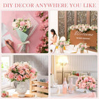 Tigeen 12 Bundles Peonies Artificial Flowers Faux Roses, Pink - Image 6