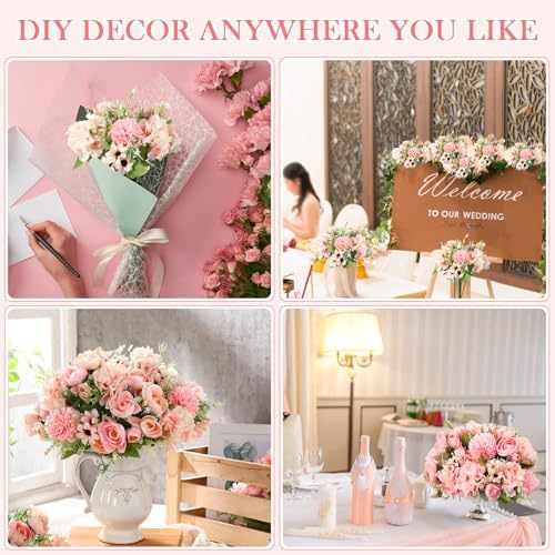 Tigeen 12 Bundles Peonies Artificial Flowers Faux Roses, Pink - Image 6