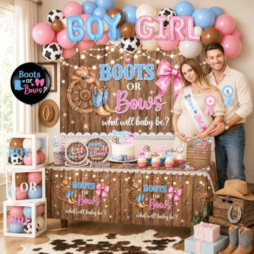 Boots Or Bows Gender Reveal Decorations, All-in-one Boots Set - Image 3