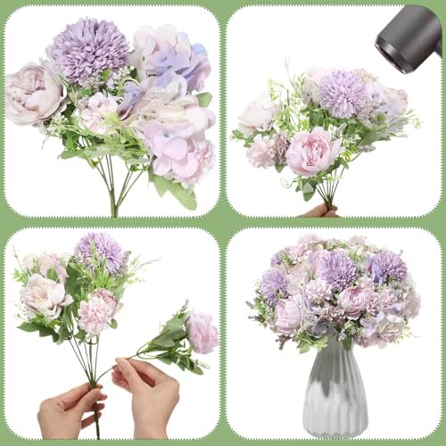 Tigeen 12 Bundles Artificial Flowers Bouquet Silk Peonies, Light Purple - Image 3