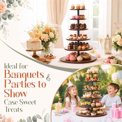 Willinglong 6 Tier Large Cupcake Stand for 80 Cupcake Rustic Tower Tree 360° Rotatable Cupcakes Holder Wood Dessert Table Display Dessert Stand for Birthday Graduation Baby Shower Wedding Party - Image 6