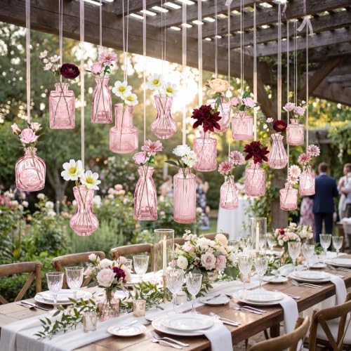 36 Pcs Artificial Flowers Table Centerpiece with Vases Colorful Wildflower Centerpieces Silk Flower Arrangement for Wedding Baby Shower Table Centerpieces Party(Multi Color,Pink) - Image 5