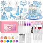 Anime Princess Cake Toppers, Snow Theme Princess Cake Decorations&Lip Gloss Kit for Kids, Fun DIY Color Changing Lip Gloss Kit Birthday Gifts for Girls Kids Teens Baby Shower Children's Party by GZDUCK
