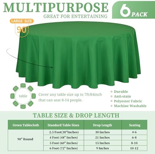 Showgeous 90 Inch Green Round Tablecloths, Polyester Table Covers - Image 2