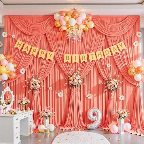 30x10ft Orange Backdrop Curtain for Parties Wrinkle Free Fabric Backdrop Curtain Wedding Photo Backdrop Drapes for Baby Shower Birthday Party Photo Shoot Photography Back Drop 6 Panels 5x10FT - Image 5