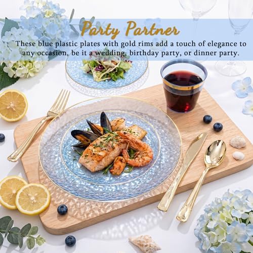 175PCS Blue Plastic Plates for 25 Guests, Disposable Plates for Party, Heavy Duty Disposable Plate Set Include: 25 Dinner Plates, 25 Dessert Plates, 25 Cups and Cutlery for Wedding & Party - Image 3