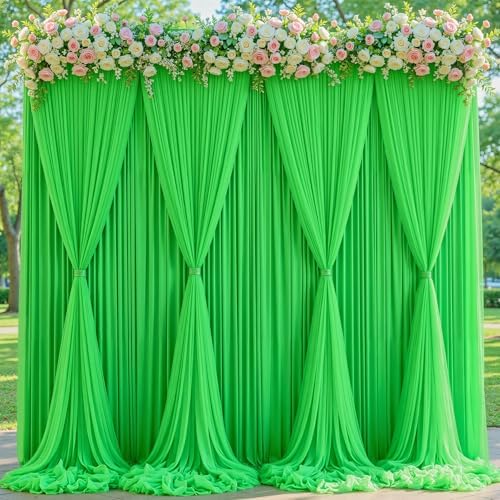 Green Tulle Backdrop Curtain for Parties Wedding,10ft x 10ft Wrinkle Free Curtain Backdrop,2 Layer Drapes for Backdrop,Polyester Wedding Back Drop for Bridal Shower Birthday Baby Shower Photography by Shillance