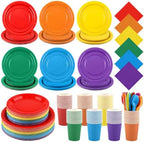 Kochorie 504 Pcs Rainbow Party Supplies Set, Colorful Disposable Paper Tableware Set 7 inch & 9 inch Plates Cups Napkins Cutlery for Birthday Baby Shower Rainbow Neon Party Decorations, Serve 72 by Kochorie