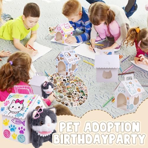 ARELUX 30 Pcs Cat House Shaped Party Favor Boxes, Foldable Pet Adoption Treat Gift Boxes with DIY Stickers - Blank Goodie Bags for Kitten Birthday, Cat Themed Events - Image 5