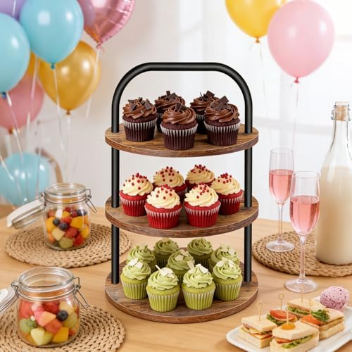 Cupcake Stand, Wooden Cupcake Stand for 100 Cupcakes 3 Tier Large Dessert Table Display Set Cupcake Tower Tiered Tray Stand Serving Tray for Party Supplies Vendor Display Farmhouse Decor - Image 6