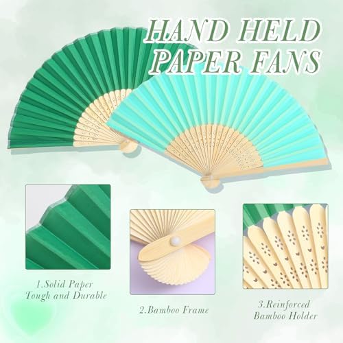 Blulu 40 Pcs Green Hand Fans Bulk Folding Bamboo Silk Foldable Handheld Fan for Women DIY Line Dance Clapping Popping Wedding Bridal Shower Baby Shower Birthday Party Favors Gift Decoration - Image 4