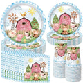 Pickmesh 250 Pcs Farm Animals Party Plates Napkins Cups, Light Blue Pink by Pickmesh