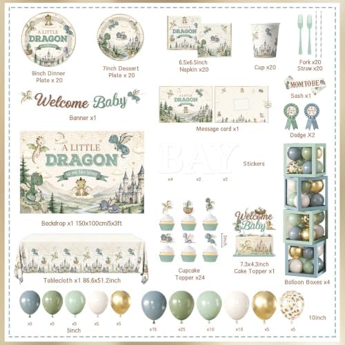 Dragon Baby Shower Decorations Kit, Baby Dragon Baby Shower Party Supplies - Image 4