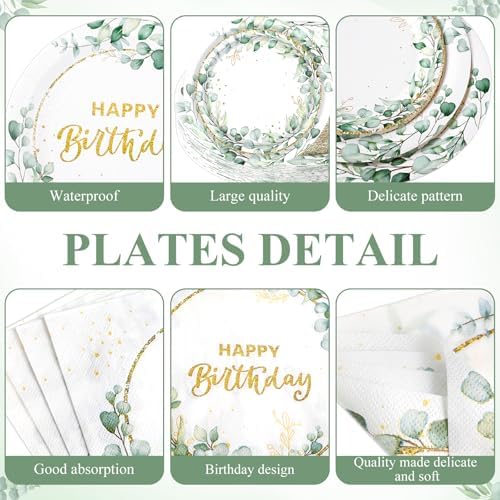 Pickmesh 400 Pcs Sage Green Birthday Party Supplies Paper Plates Serve 50 - Image 2