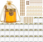 6 oz Hexagon Glass Honey Jars 30 Pack, Gold Lids with Dipper & Jute by TOEKSIX