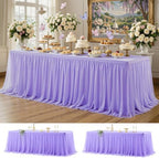 Wish Care 2 Pack Lavender Tulle Tablecloth for 8 Foot Rectangle Tables Stretch Fitted Rectangular Table Cloth Purple Wrinkle Free Ruffle Table Covers Tutu Skirt for Wedding Birthday Party Baby Shower by WishCare