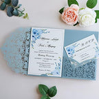 Hosmsua 50PCS Dusty Blue Wedding Invitation Pocket, 5.12 x 7.2 Laser Cut Flora Wedding Invitation Pockets with Envelopes for Wedding Quinceanera Sweet 16 Invite (No Inner Sheet) - Image 2