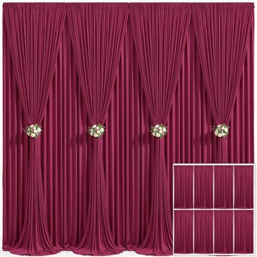8 Panels Burgundy Backdrop Curtain for Wedding Parties Wrinkle Free Maroon Photo Curtains Backdrop Drapes Fabric Decoration for Birthday Bridal Shower Ceremony 40ft(W) x 10ft(H) by Tao-GePartyDecorations
