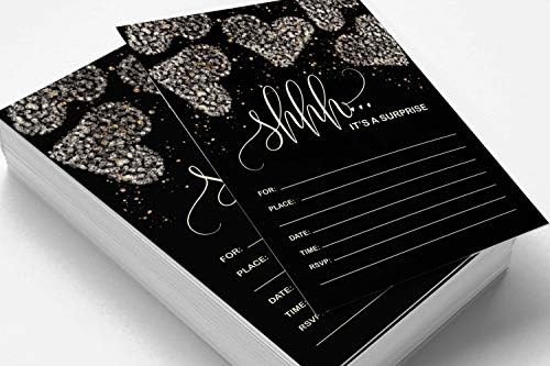 Pack of 30 Surprise Party Birthday Invitations with Envelopes, Black Retirement Party, Bridal Shower, Baby Shower Fill in Style Invites - Image 3