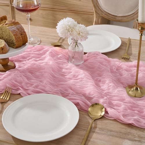12 Pack Pink Cheesecloth Table Runners, 120 Inch 10Ft Blush Pink Gauze Table Runner for Wedding Birthday Party Baby Shower Decorations - Image 2