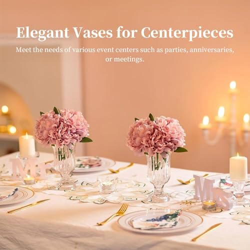 Glasseam 7.5In Tall Glass Vases for Centerpieces, Pedestal Vase for Flowers - Image 3